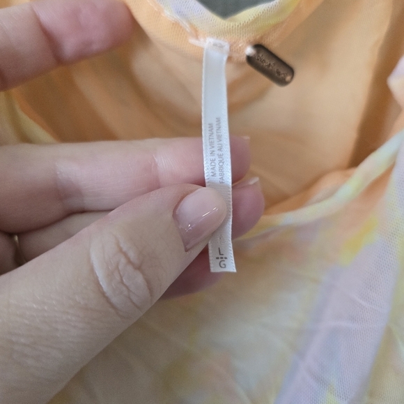 Free People Avenue Printed Ruched Tank Top Large Orange/Ivory Combo Square Neck - Picture 5 of 5